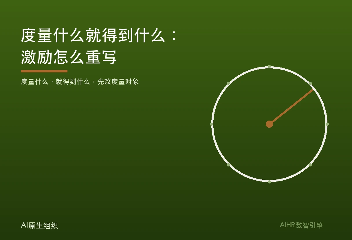 AI 原生激励题图：方向盘指向度量对象，而非产出刻度